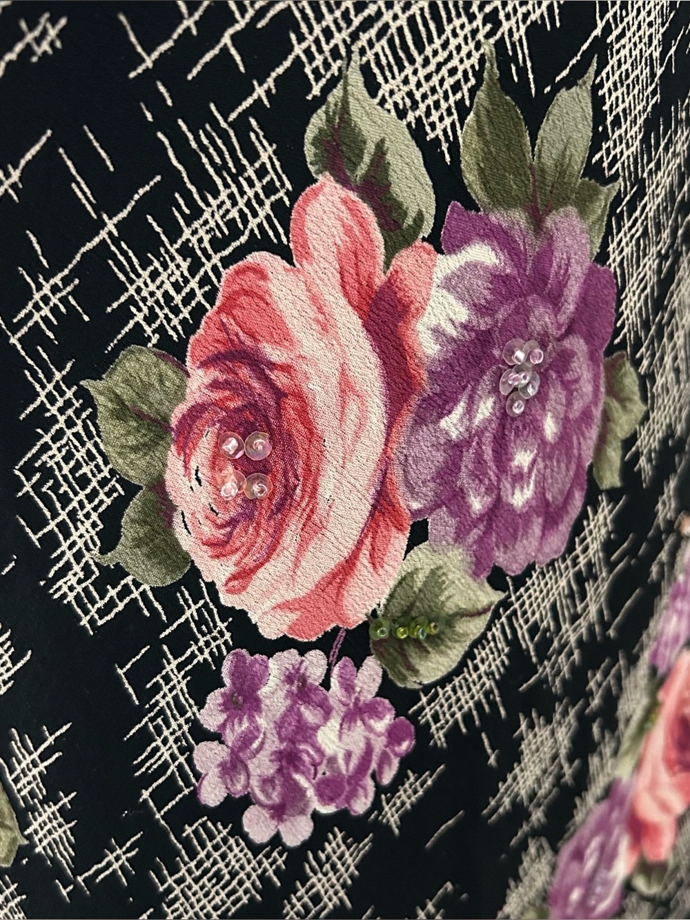 VTG 90s Floral Beaded Bias Cut Midi Slip Dress L Whimsigoth Fairy Grunge Roses - Picture 8 of 11